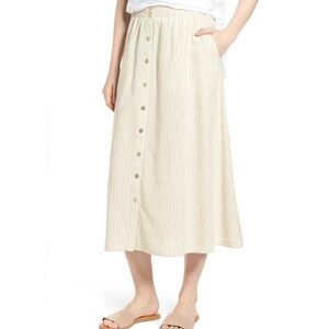 Eileen Fisher size L midi skirt Organic cotton hemp beige stripe elastic waist